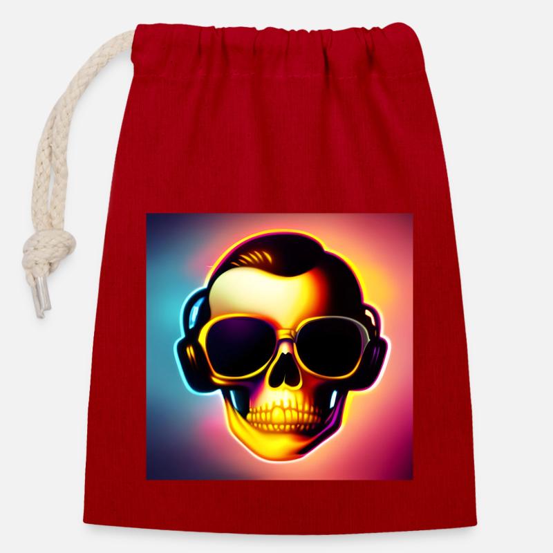 Crâne avec lunettes de soleil & écouteurs - cool-rockig - Sac cadeau en coton avec cordon (14 x 20 cm) - rouge