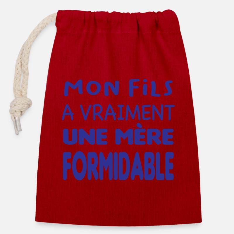 Mère formidable - Sac cadeau en coton avec cordon (14 x 20 cm) - rouge