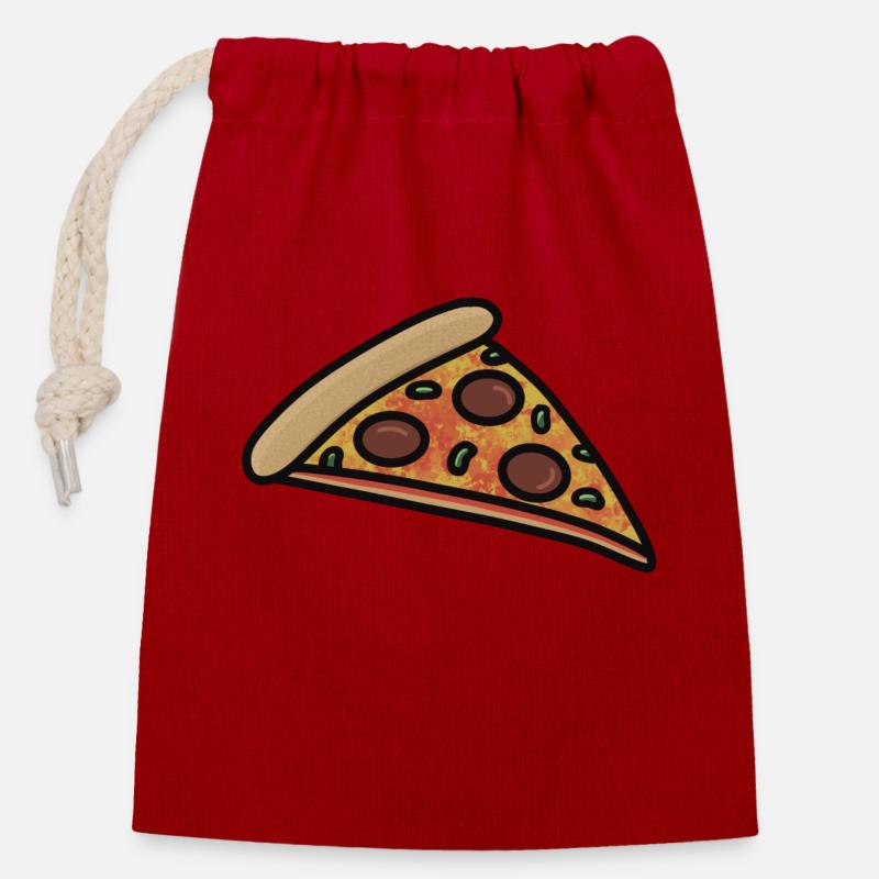 Pizza - Closable cotton gift bag (14x20cm) - red