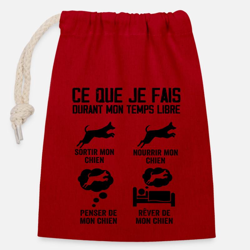 Ce que je fais durant mon temps libre Chien - Sac cadeau en coton avec cordon (14 x 20 cm) - rouge