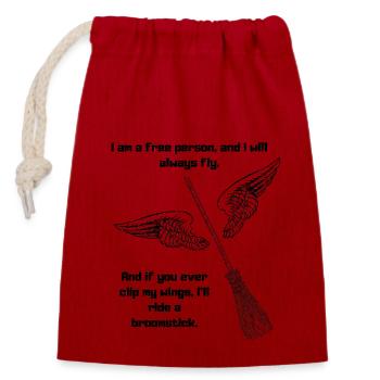 Ich bin ein freier Mensch, und ich werde immer fliegen. - Verschließbarer Geschenkbeutel aus Baumwolle (14x20cm) - Rot - Vorne