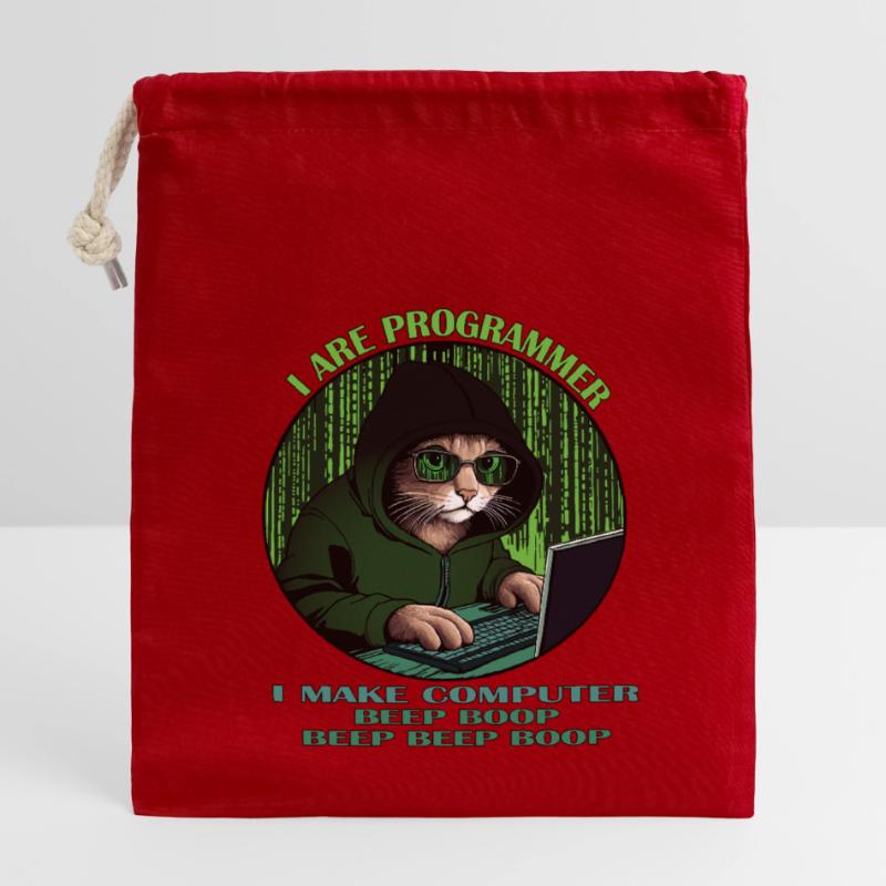 I are programmer, green, programming cat Closable cotton gift bag (14x20cm)