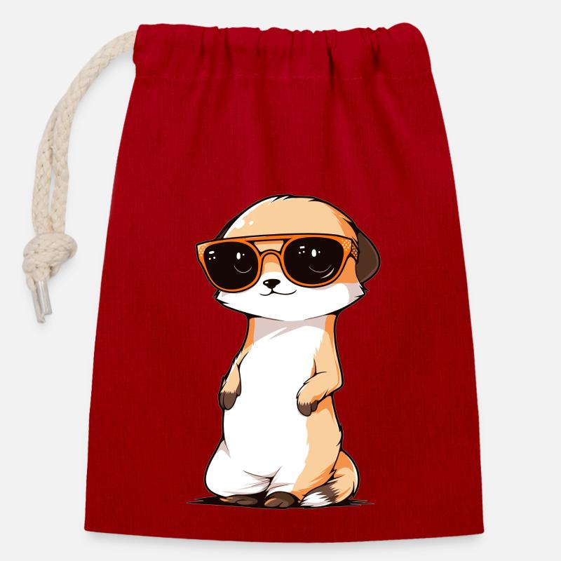 Suricate avec lunettes de soleil Suricate - Sac cadeau en coton avec cordon (14 x 20 cm) - rouge