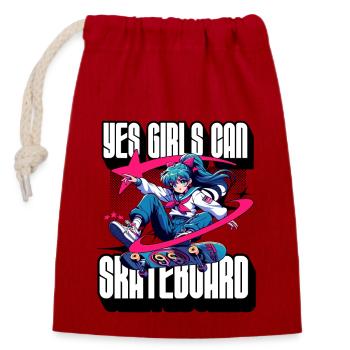 Yes Girls Can Skateboard Skateboarder Skater Femmes - Sac cadeau en coton avec cordon (14 x 20 cm) - rouge - Devant