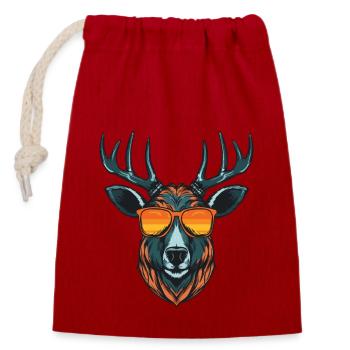 Deer Head Portrait Cool - Closable cotton gift bag (14x20cm) - red - Front