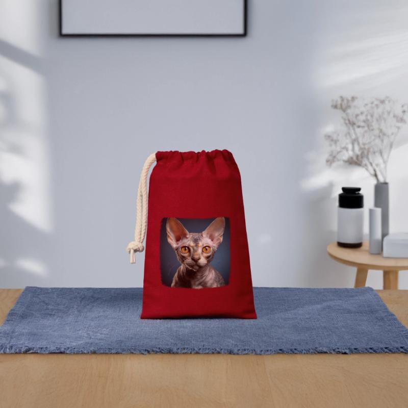 Chaton Devon Rex Chat Devon Rex Sac cadeau en coton avec cordon (14 x 20 cm)