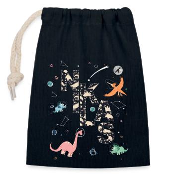 NIKLAS - Schöner Jungen Name mit Dinosaurier - Verschließbarer Geschenkbeutel aus Baumwolle (14x20cm) - Navy - Vorne
