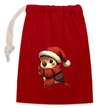 Oiseau de Noël avec chapeau et écharpe - Sac cadeau en coton avec cordon (14 x 20 cm) - rouge - Devant