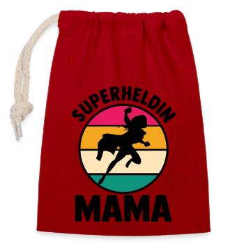 Maman Super-héroïne Maman - Sac cadeau en coton avec cordon (14 x 20 cm) - rouge - Devant