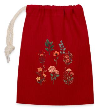 Verschiedene florale botanische Sets - Verschließbarer Geschenkbeutel aus Baumwolle (14x20cm) - Rot - Vorne