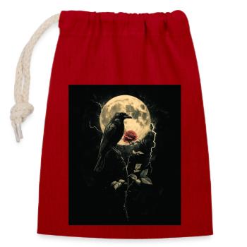 Raven Rose Moon Gloomy Gothic Black Crow - Closable cotton gift bag (14x20cm) - red - Front