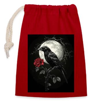Rabe Rose Mond Düster Gothic Schwarze Krähe - Verschließbarer Geschenkbeutel aus Baumwolle (14x20cm) - Rot - Vorne