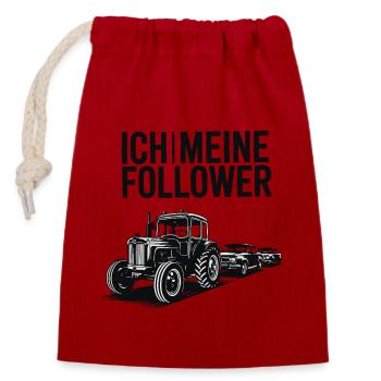Ich & meine Follower – Traktor Edition - Verschließbarer Geschenkbeutel aus Baumwolle (14x20cm) - Rot - Vorne