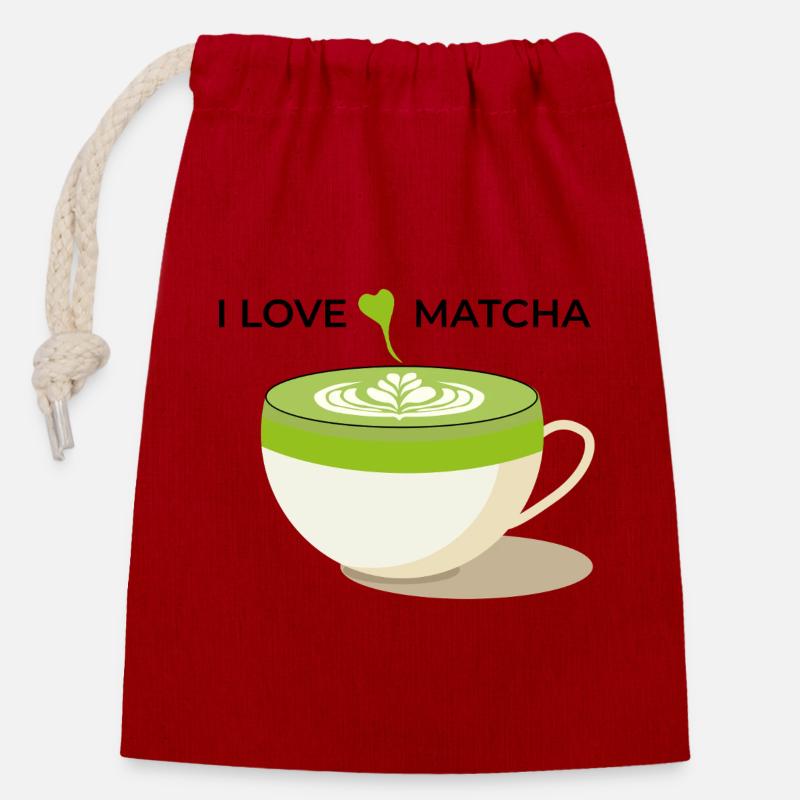 I Love Matcha - Verschließbarer Geschenkbeutel aus Baumwolle (14x20cm) - Rot