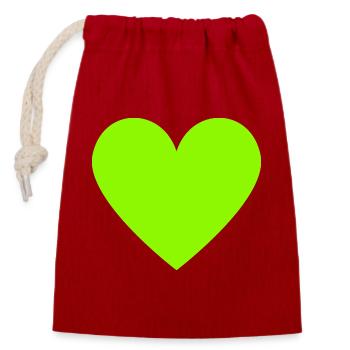 Neon Lime Herz grün retro - Verschließbarer Geschenkbeutel aus Baumwolle (14x20cm) - Rot - Vorne