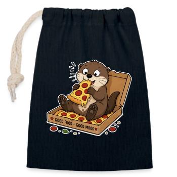 Loutre avec pizza : plaisir de collation dans une boîte - Sac cadeau en coton avec cordon (14 x 20 cm) - bleu marine - Devant