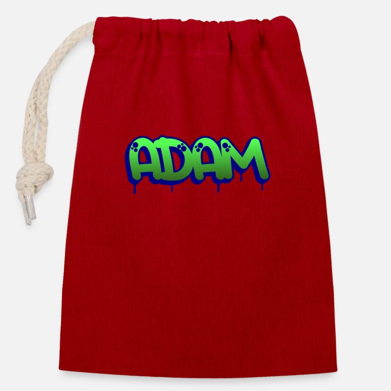 Graffiti Prénom Adam - Sac cadeau en coton avec cordon (14 x 20 cm) - rouge