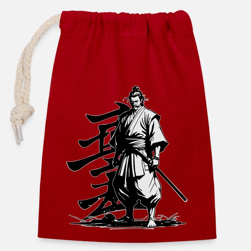 SAMURAI-KRIEGER - Verschließbarer Geschenkbeutel aus Baumwolle (14x20cm) - Rot