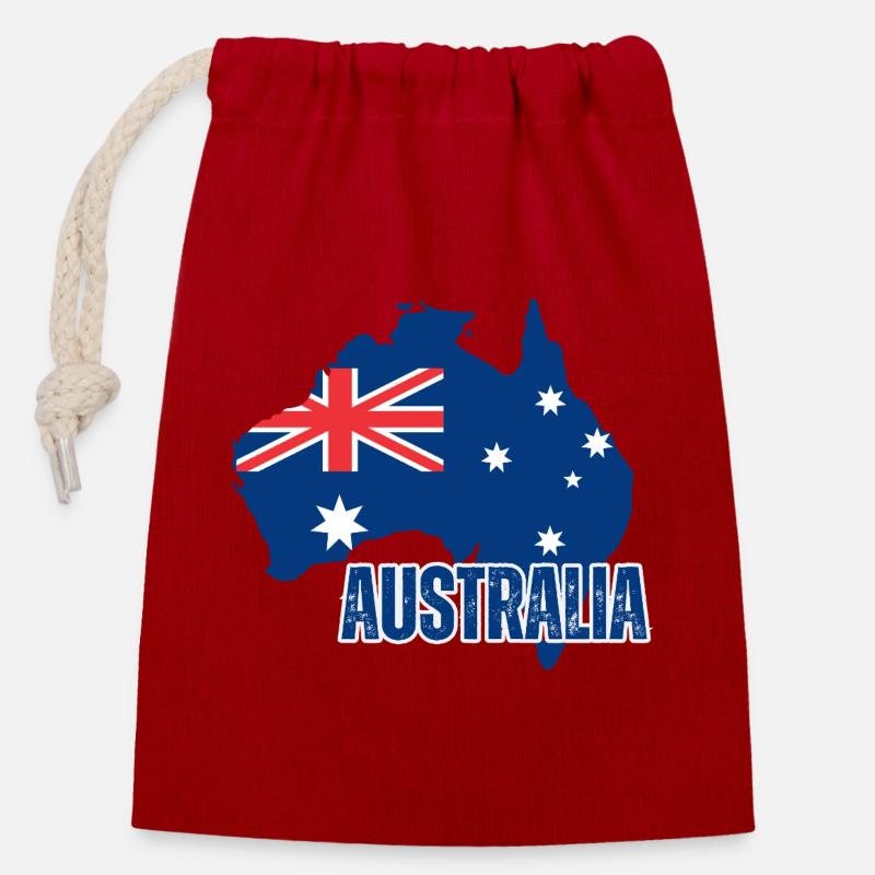 Australian flag, Australian pride - Closable cotton gift bag (14x20cm) - red