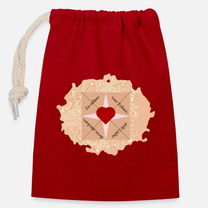 In allen vier Ecken soll Liebe drin stecken - Verschließbarer Geschenkbeutel aus Baumwolle (14x20cm) - Rot