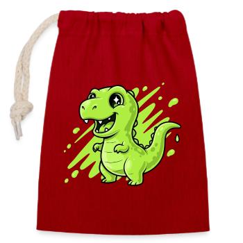 Grüner Schleim Dino Comic - Verschließbarer Geschenkbeutel aus Baumwolle (14x20cm) - Rot - Vorne