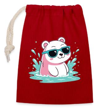 Aquatic Polar Bear in Cool Glasses - Closable cotton gift bag (14x20cm) - red - Front