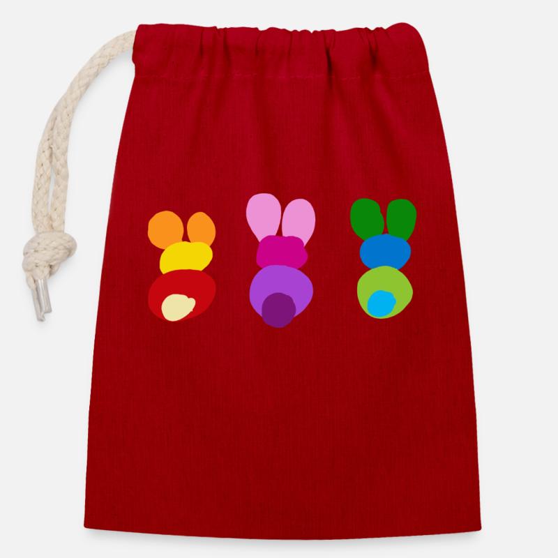 Famille De LapinImage3 - Sac cadeau en coton avec cordon (14 x 20 cm) - rouge