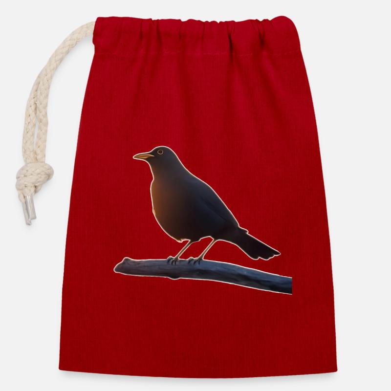 Amsel - Verschließbarer Geschenkbeutel aus Baumwolle (14x20cm) - Rot