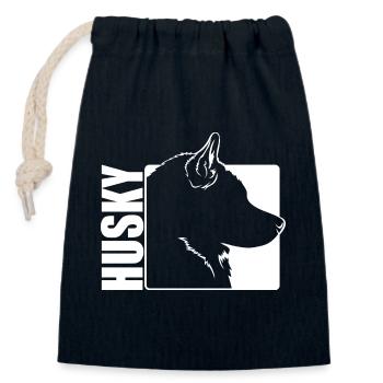 Husky Profil Hunde Hund Wilsigns - Verschließbarer Geschenkbeutel aus Baumwolle (14x20cm) - Navy - Vorne
