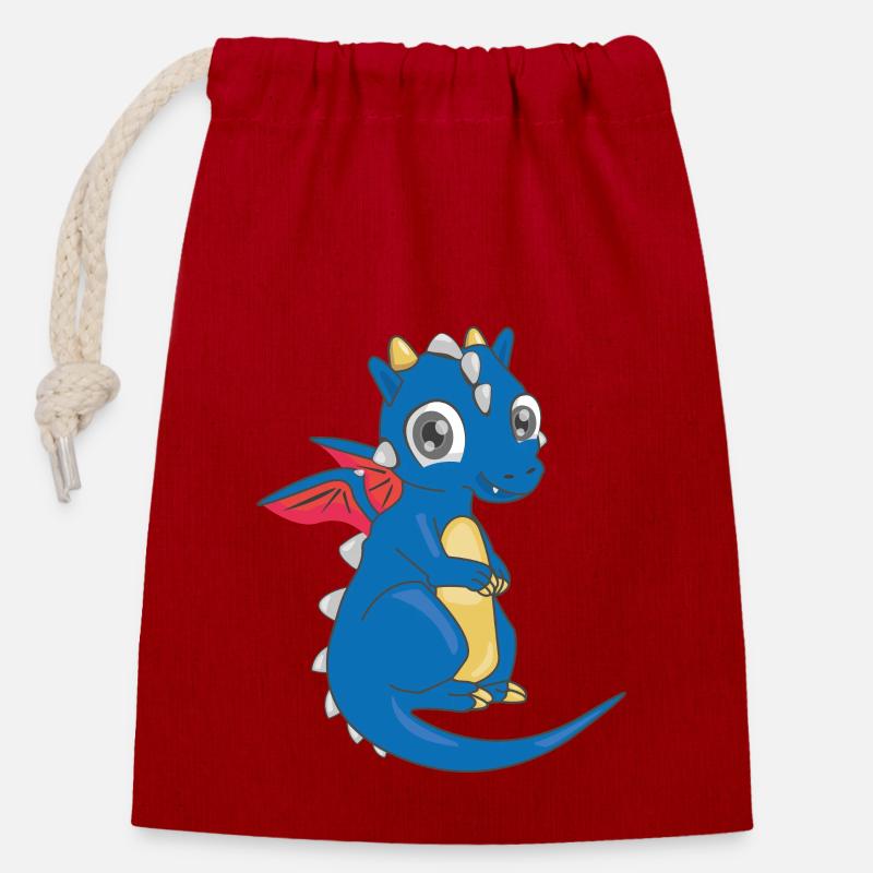 Bébé Dragon - Sac cadeau en coton avec cordon (14 x 20 cm) - rouge