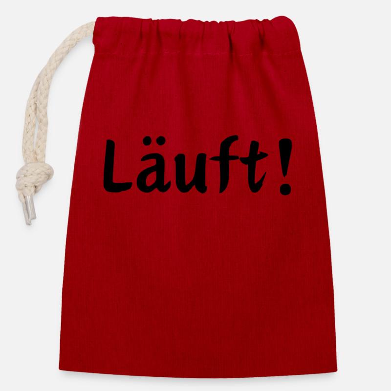 Läuft! - Verschließbarer Geschenkbeutel aus Baumwolle (14x20cm) - Rot