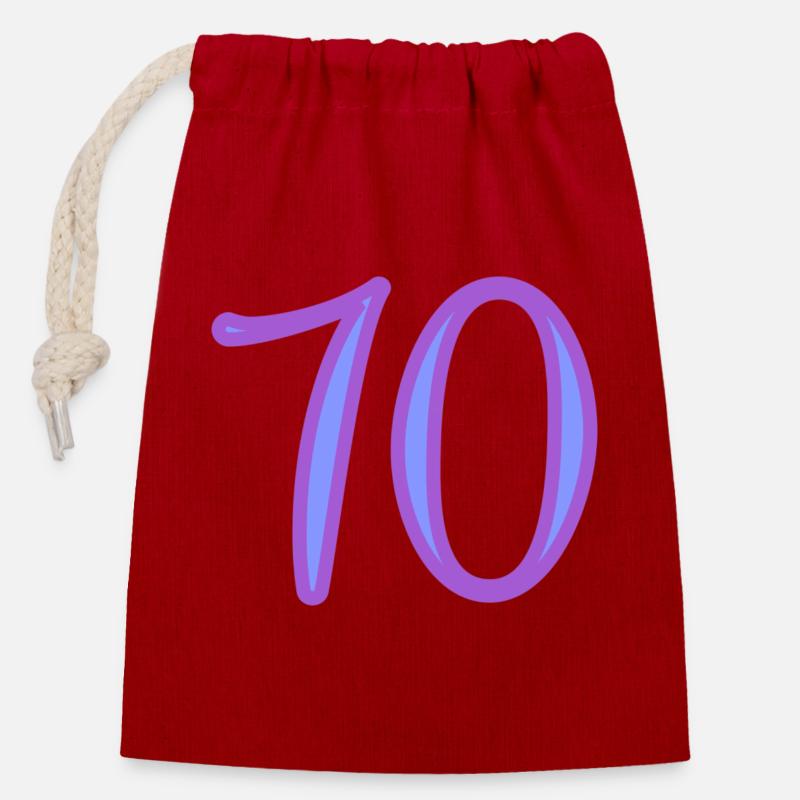 70. 70 ANS. 70e ANNIVERSAIRE. ANNIVERSAIRE 70 ANS. - Sac cadeau en coton avec cordon (14 x 20 cm) - rouge