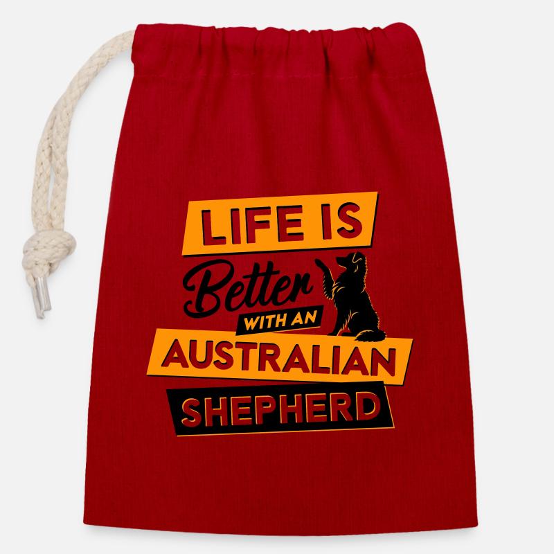 Life is Better with an Australian Shepherd - Verschließbarer Geschenkbeutel aus Baumwolle (14x20cm) - Rot