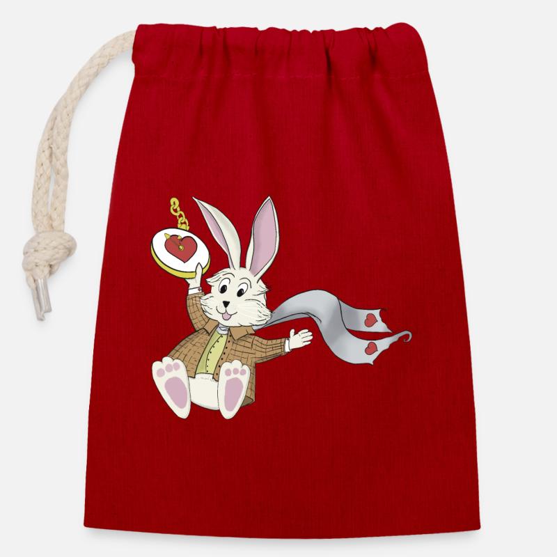 Lapin blanc - Sac cadeau en coton avec cordon (14 x 20 cm) - rouge