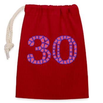30. 30 YEARS. 30th ANNIVERSARY. 30 YEARS ANNIVERSARY. - Closable cotton gift bag (14x20cm) - red - Front