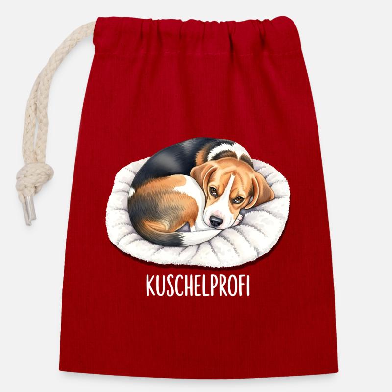 Beagle Cuddle Professional – Motif de chien mignon - Sac cadeau en coton avec cordon (14 x 20 cm) - rouge