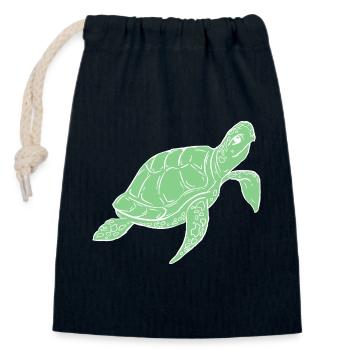 Green Sea Turtle Ocean Illustration - Closable cotton gift bag (14x20cm) - navy - Front
