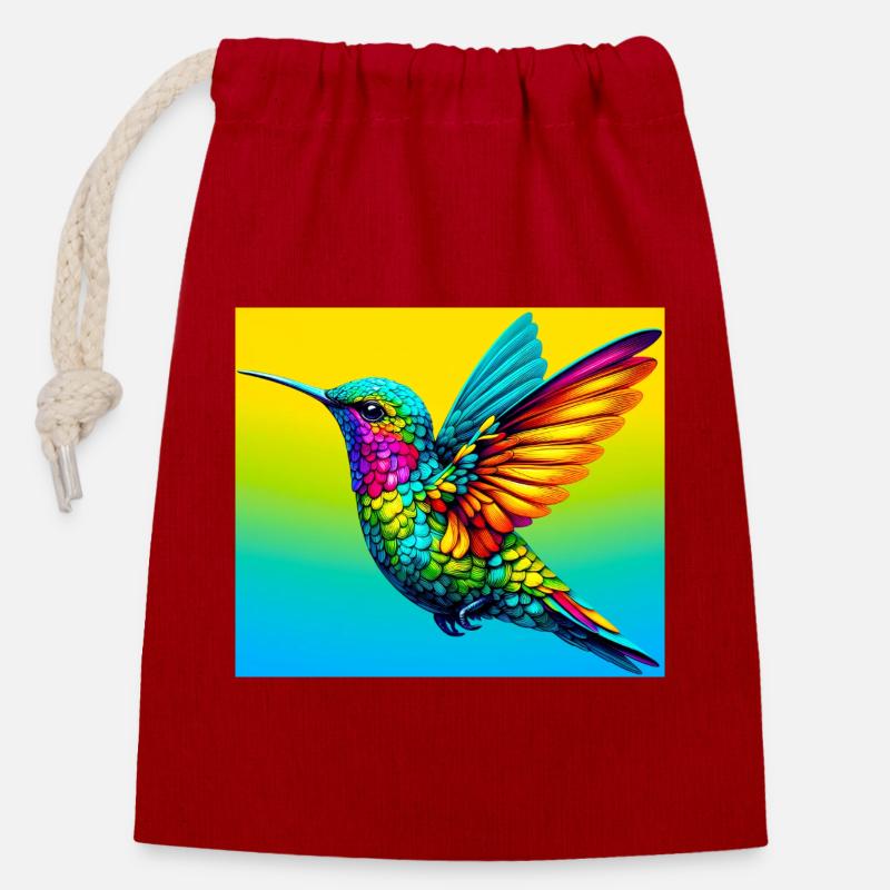 Kolibri - Verschließbarer Geschenkbeutel aus Baumwolle (14x20cm) - Rot