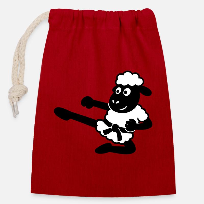 Karaté Mouton - Sac cadeau en coton avec cordon (14 x 20 cm) - rouge