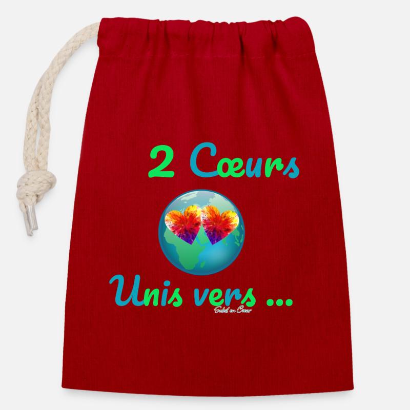 2 Cœurs Unis vers… - Sac cadeau en coton avec cordon (14 x 20 cm) - rouge