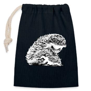 Igel Mama mit Igel Baby - Verschließbarer Geschenkbeutel aus Baumwolle (14x20cm) - Navy - Vorne