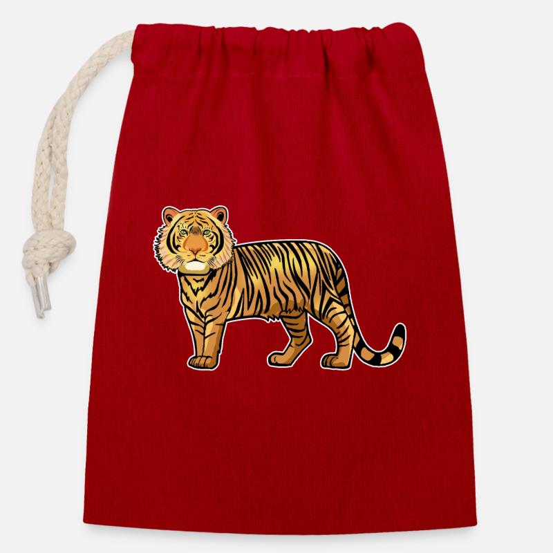 Ein Tiger - Verschließbarer Geschenkbeutel aus Baumwolle (14x20cm) - Rot