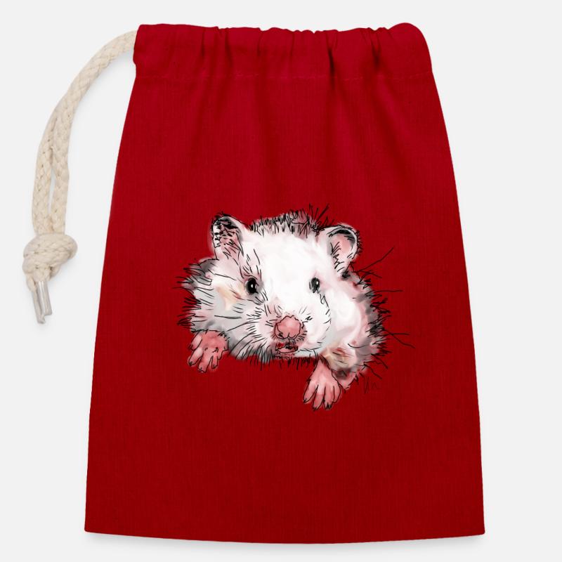 Hamster - Closable cotton gift bag (14x20cm) - red