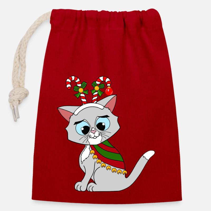 x-mas cat - Verschließbarer Geschenkbeutel aus Baumwolle (14x20cm) - Rot