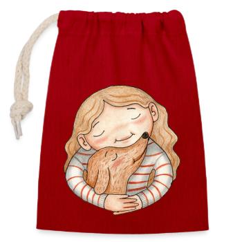 Moment de chien confortable - Sac cadeau en coton avec cordon (14 x 20 cm) - rouge - Devant