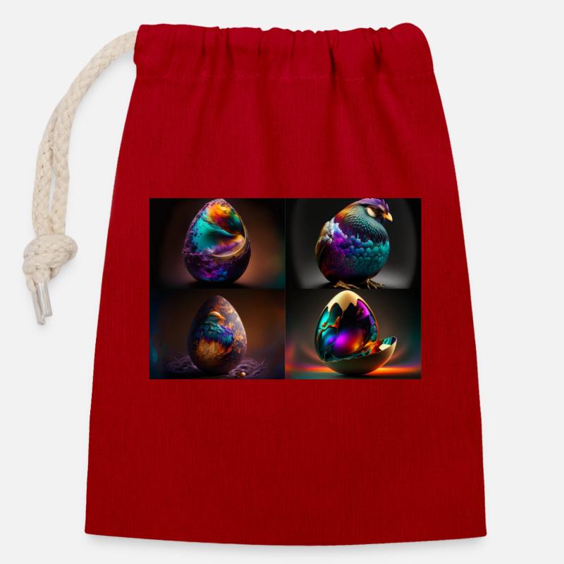 chickens egg colored - Sac cadeau en coton avec cordon (14 x 20 cm) - rouge
