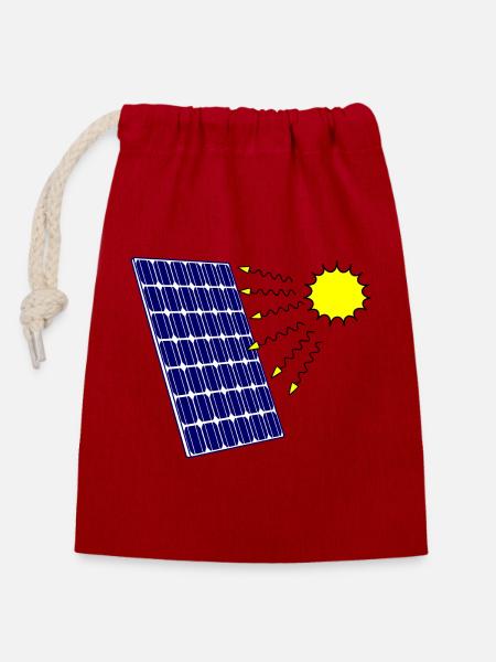 Solarpanel mit Sonneneinstrahlung und Sonne - Verschließbarer Geschenkbeutel aus Baumwolle (14x20cm) - Rot