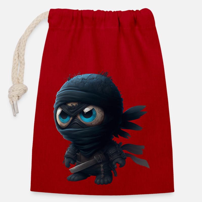 ninja - Sac cadeau en coton avec cordon (14 x 20 cm) - rouge