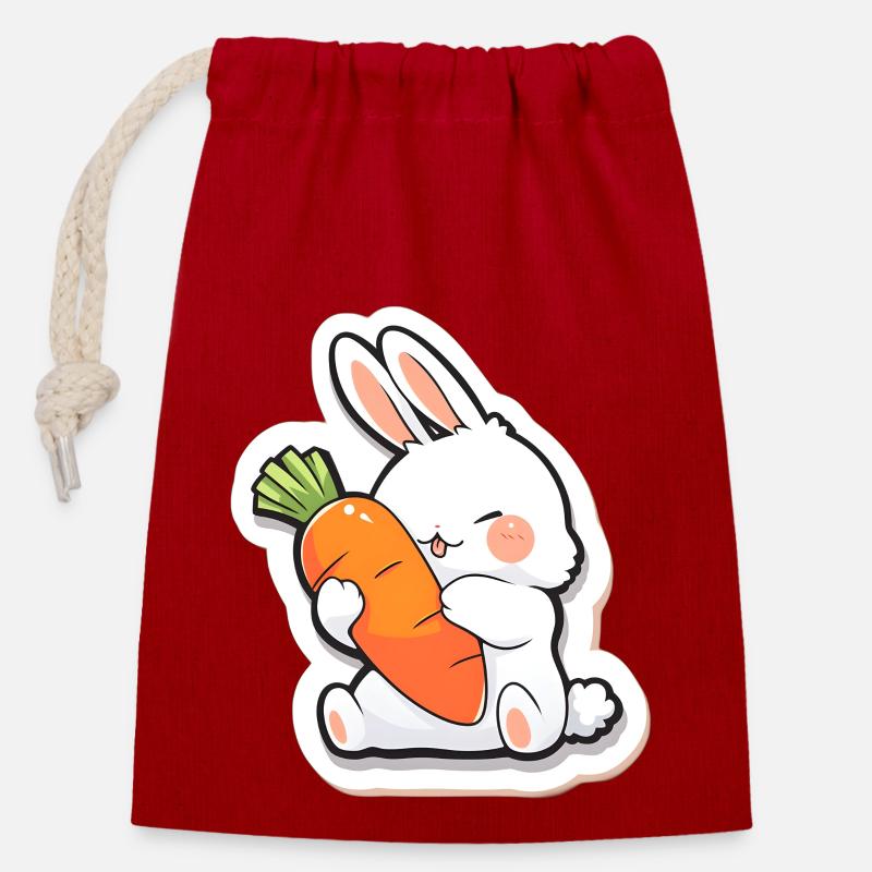 Graffiti de lapin ludique - Sac cadeau en coton avec cordon (14 x 20 cm) - rouge