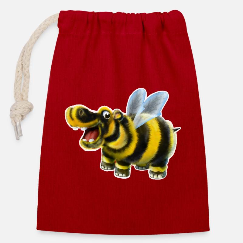 Das Hummel-Nilpferd - Verschließbarer Geschenkbeutel aus Baumwolle (14x20cm) - Rot